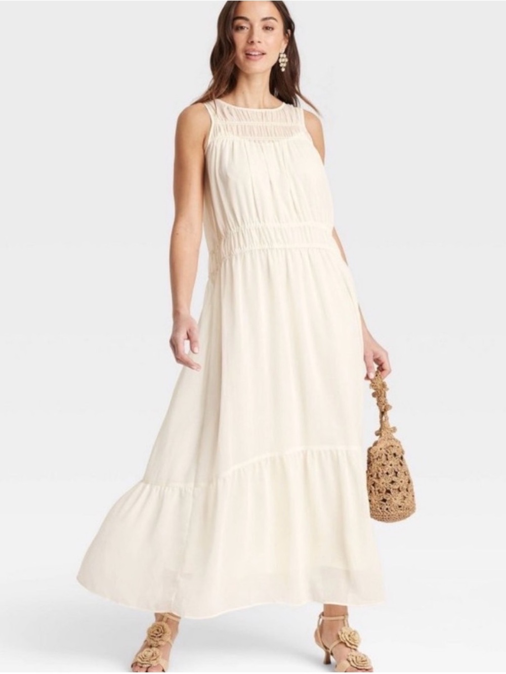 NWT A New Day Ivory Boho Tiered Maxi Dress Large